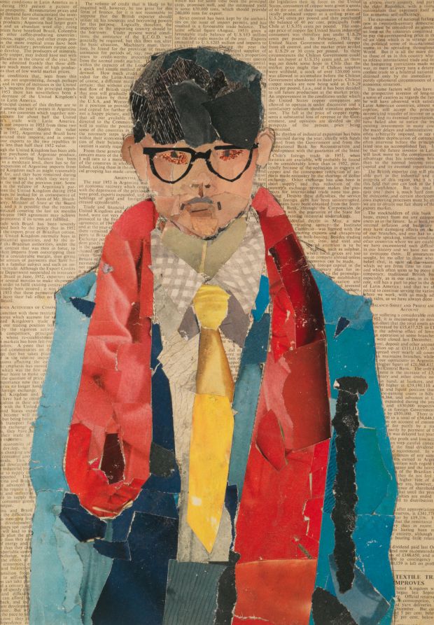 大卫·霍克尼（David Hockney）自画像1954年新闻纸上的拼贴16 1/2 x 11 3/4“©大卫·霍克尼（David Hockney）照片来源：理查德·施密特（Richard Schmidt）收藏布拉德福德博物馆和画廊，布拉德福德，英国。