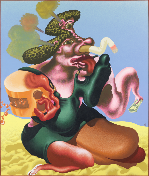 彼得·索尔，吸烟的女人，1984，收藏musée de l 'Abbaye saint - croix, les Sables d 'Olonne, huile et acrylique sur toile, 216 x 192 cm©彼得·索尔;照片:雨果•梅尔滕斯。通过Cr伟德国际app下载安卓eative Boom提交。