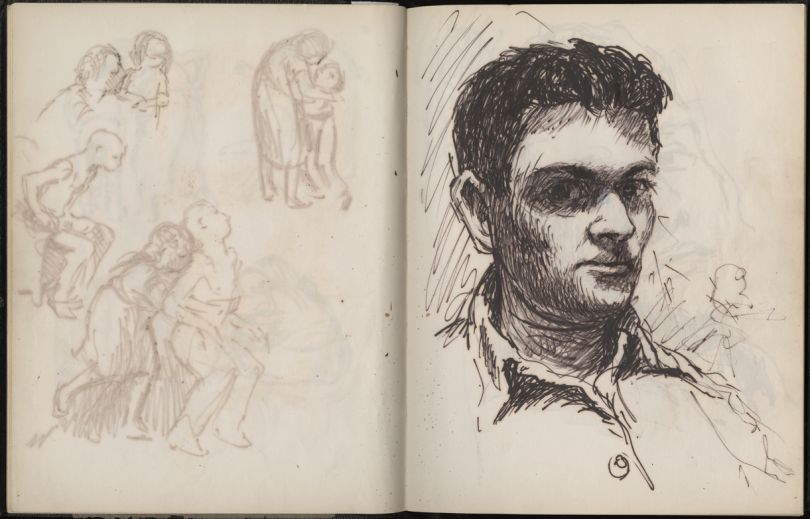 莫里斯·桑达克，《自画像》，1950年，纸本水墨，10¾x 16½”©莫里斯·桑达克基金会