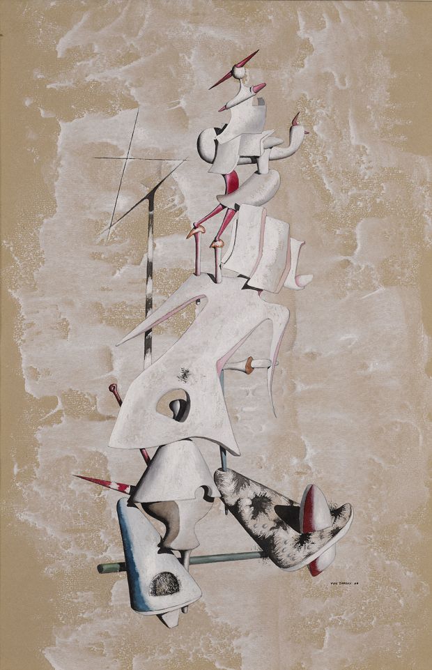 Yves Tanguy，La Grue des Sables，1946年，纸上的水粉，47.2 x 31.8厘米，照片A.J照片由Olivier Malingue Gallery提供