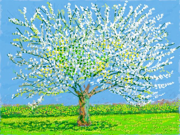 David Hockney, 020年4月11日，No. 1, iPad绘画。©David Hockney 2021＂>
      </div>
      <span class=