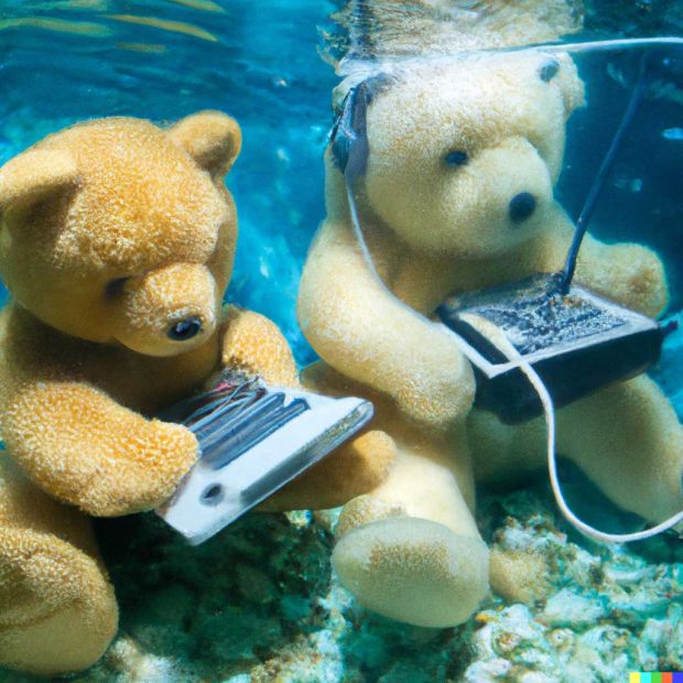 泰迪熊在水下进行新的人工智能研究，使用1990年代的技术©dal - e 2